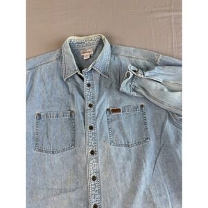 Vintage Carhartt Denim Shirt Mens 2XL Distressed Button Up Long Sleeve Workwear